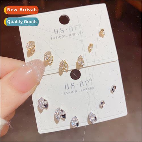Koreasmall zirconia leaf threepcs earrings set delicate swee