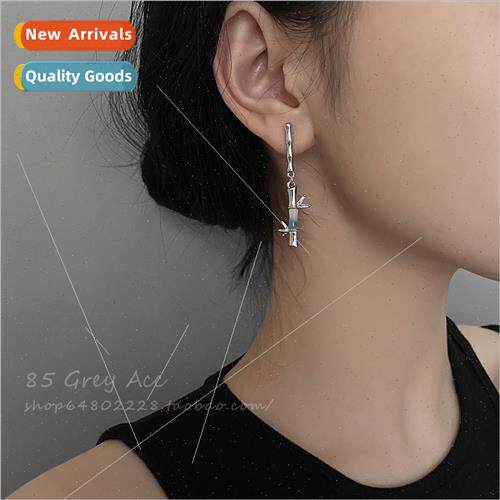 Natural stone asymmetric bamboo new Chinese earrings female