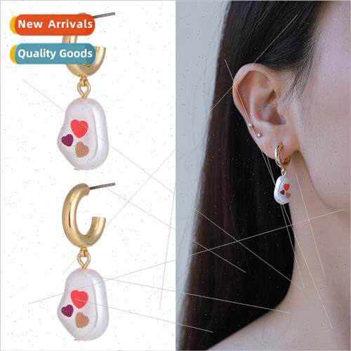 Pearl Printed Oil Drip Earrings Women Europe Crossing Into H