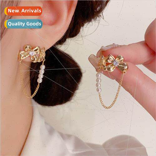 Sweet Fashion Metal Flower Zirconia Chain Tassel Earrings Vi