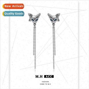 French cat tassel earrings适用women delicate 925 silver pin
