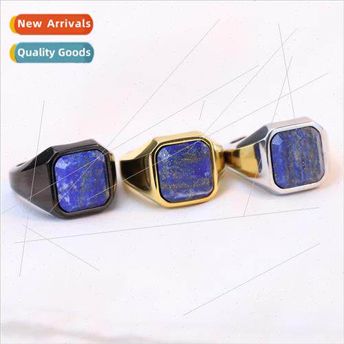 Vintage Geometric Square Lapis Lazuli Head  Men Stainless 30