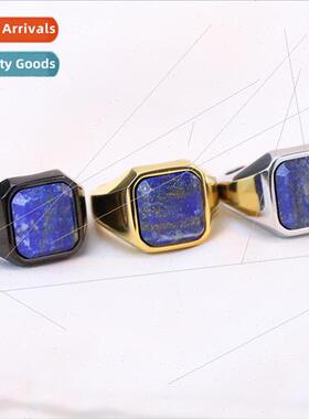 Vintage Geometric Square Lapis Lazuli Head  Men Stainless 30