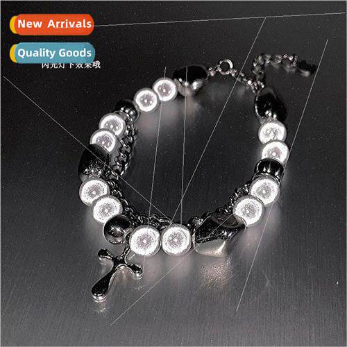 Reflective pearl cross patchwork bracelet ins niche cold win