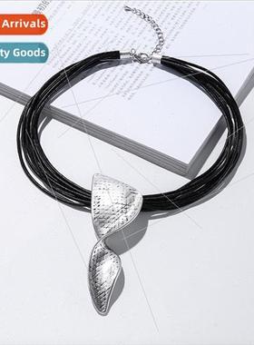 Europe Necklace S Shape Multi-StrRope Flower Pendant Necklac