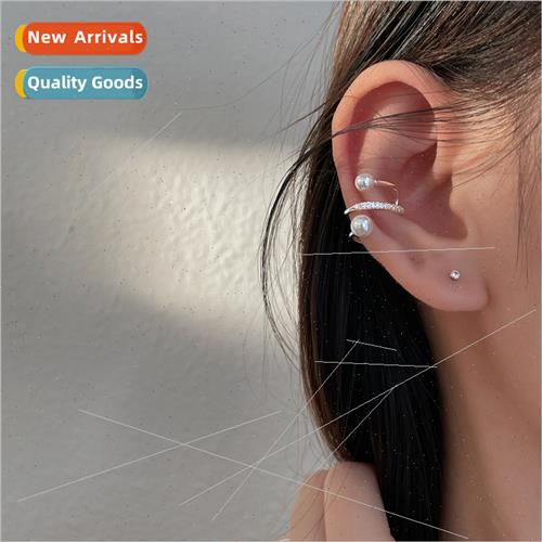 Double zirconia pearl ear clips whout ear holes geometric ea