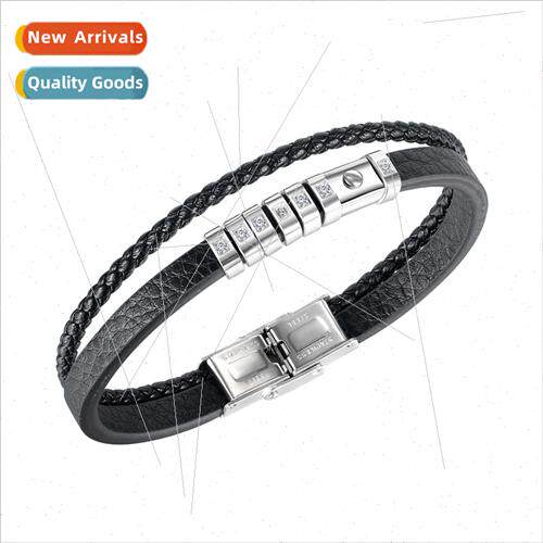 Europe simple multi-layer leather bracelet men diamond leath