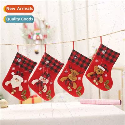 Christmas Decoration Red Black Plaid Christmas Stockings Sno