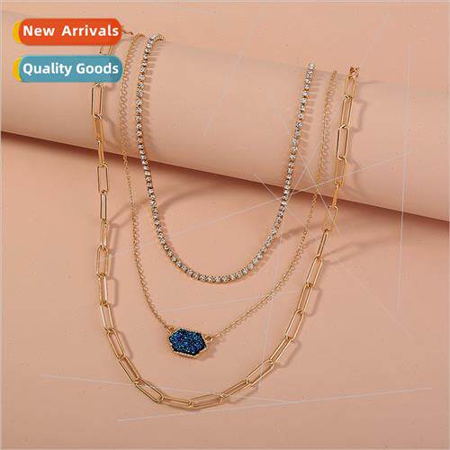 Europe simple multi-layer necklace resin imation natural sto