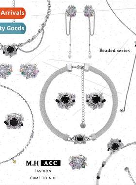 Black Zirconia Pearl Necklace Women Splicing Fashion Collarb