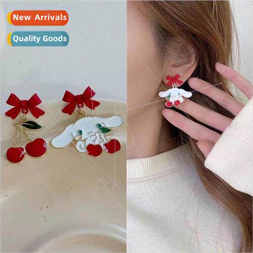 Korea asymmetric fru cherry earrings niche simple fashion cu