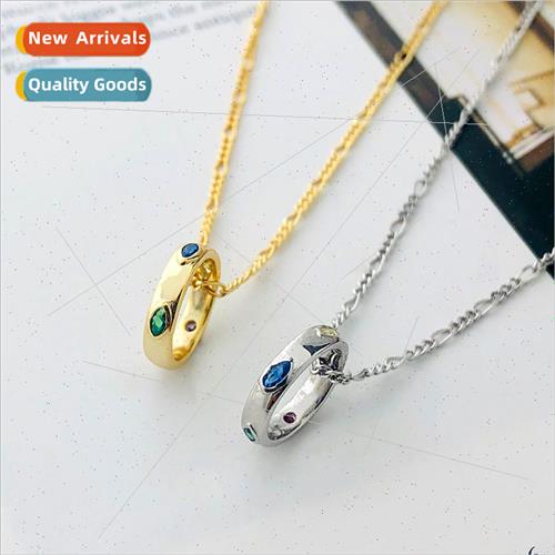 s925 silver necklace female hollow circle necklace ins zirco