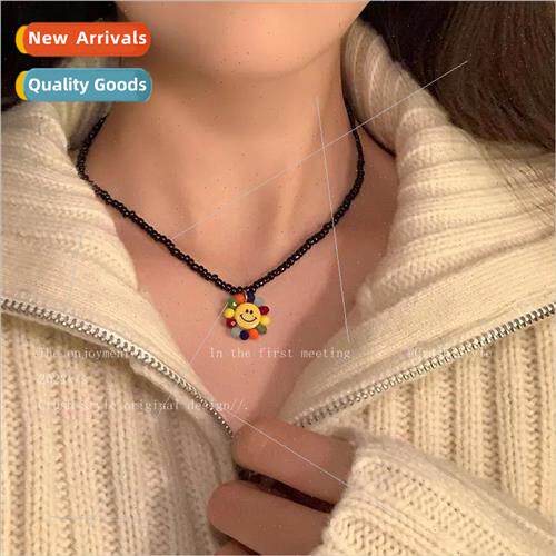 Colorful beaded sunflower necklace female cartoon smiley hun