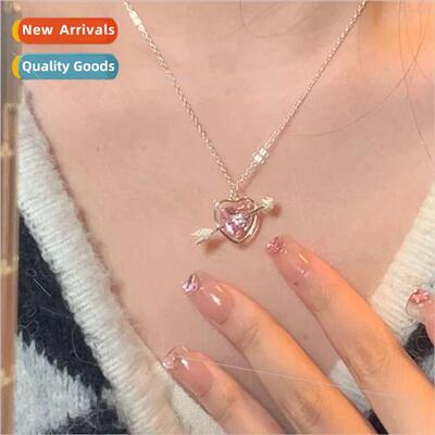 Cupid an arrow through heart necklace female ins sweet pink