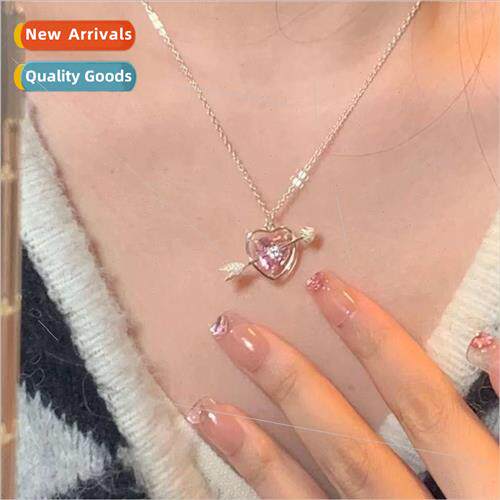 Cupid an arrow through heart necklace female ins sweet pink