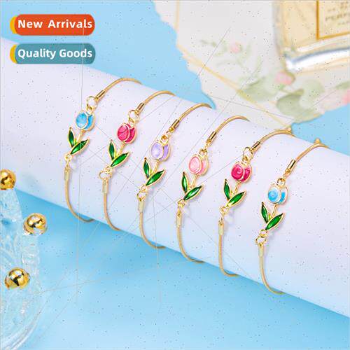 Europe new women flower oil drop tulip bracelet versatile el