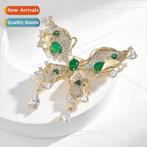 Autumn winter new high-grade zirconia emerald butterfly broo