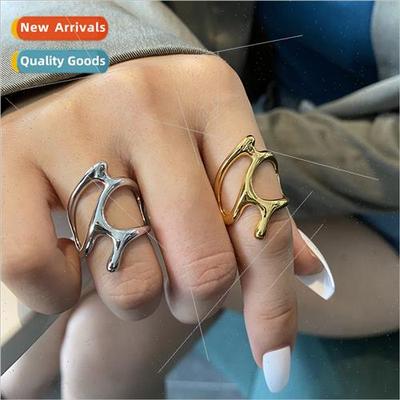 Fashion Europe irregular geometric metal texture ring women