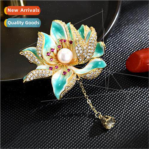 Vintage lotus brooch high-grade female natural tassel cheong