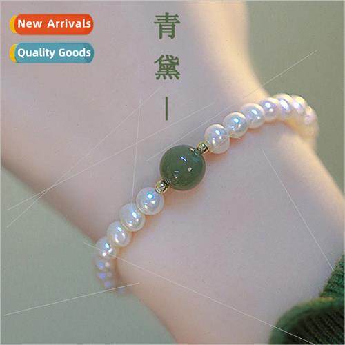 Qingdai Jasper cat eye stone imation pearl elastic beaded br