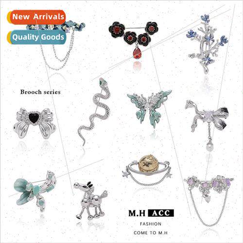 Black flower brooch female court pin corsage corsage tide Sp