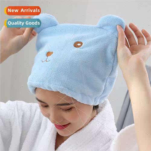 Cartoon bear thickened coral fleece hair drying cap microfib