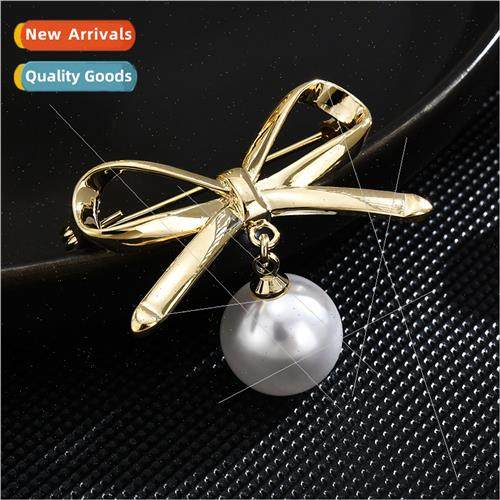 mple Pearl Pendant Bow Corsage Copper Plated Women Brooch Co