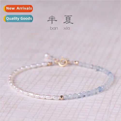 ght blue natural aquamarine bracelet women ins niche rice sm