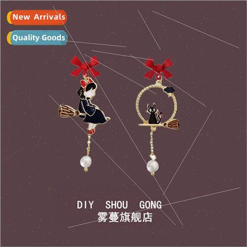 New red bow earrings asymmetric pearl tassel 925 silver earr