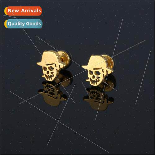 Stainless steel casting earrings Halloween spooky skull jewe