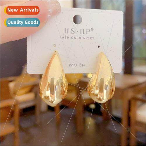 s925 silver pin metal water drop large earrings female Europ