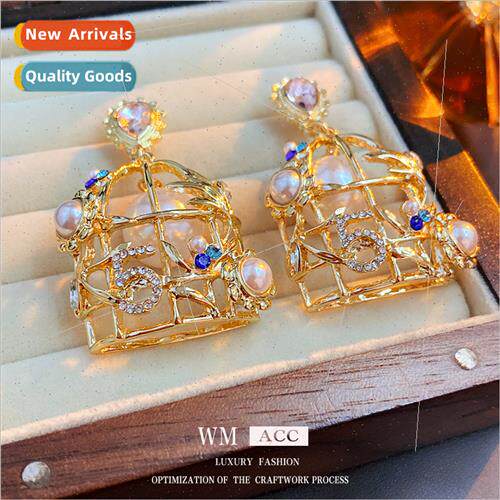 lver Needle Pearls Diamonds Birdcage Earrings Used Digal Ear