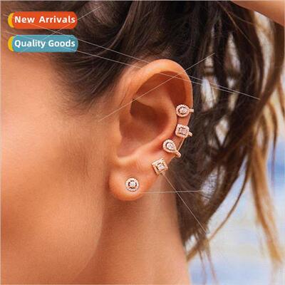 Europe asymmetrical earrings multi s zirconia ear bone earri