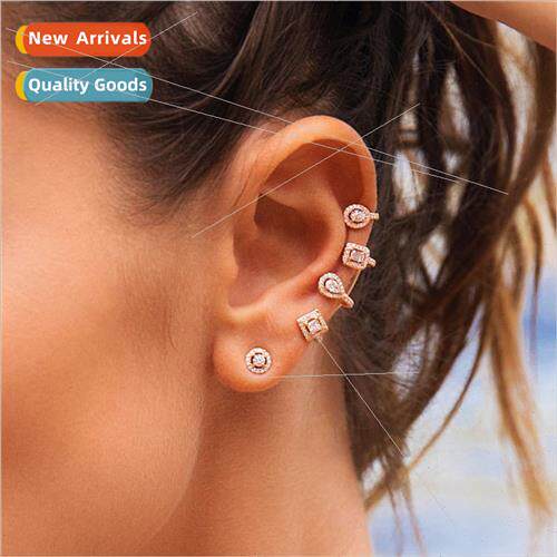 Europe asymmetrical earrings multi s zirconia ear bone earri