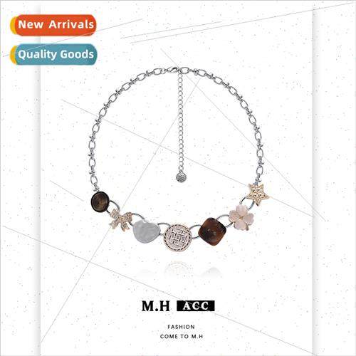Button irregular necklace women collarbone chain vintage nec