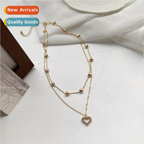 New Korea double layer love full diamonds necklace female Ko