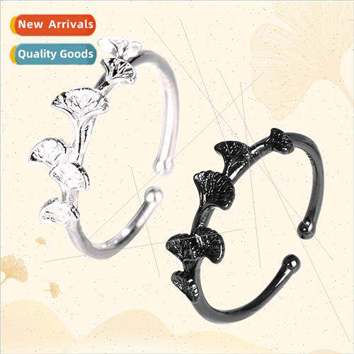 Ins index finger ring Mori Ginkgo leaf open ring female Kore