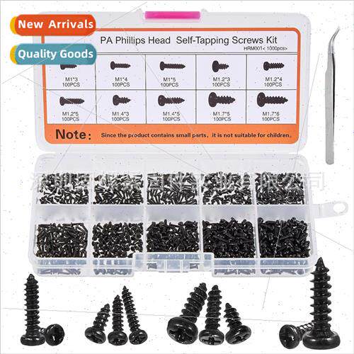 1000pcs miniature black PA round head pan head tapping screw