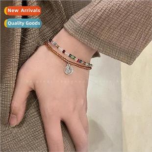 Summer Rainbow Fook crystal beaded bracelet girls niche girl