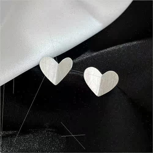 S925 silver niche brushed love heart earrings female Korea s