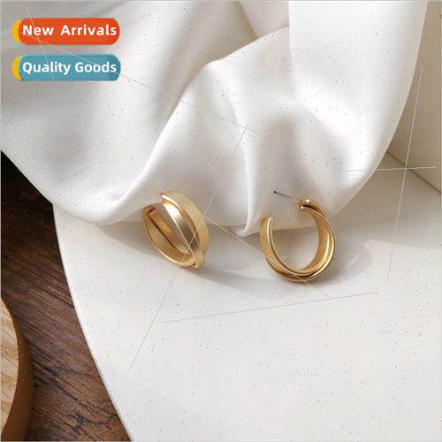 S925 silver needle hoop circle earrings metal C word earring