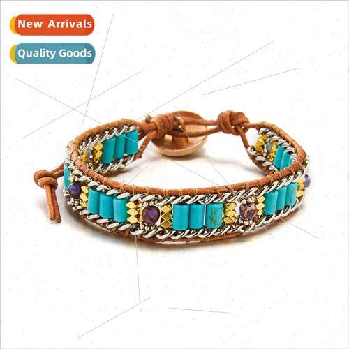 Boho Geometric Turquoise Beads Chain Woven Bracelet String