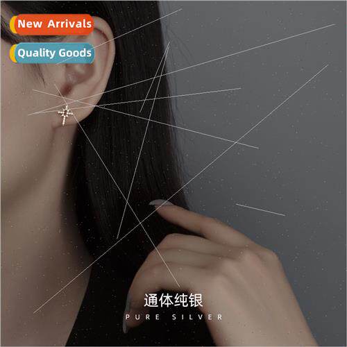 S925 silver exquise flash diamond cross star earrings female