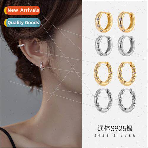 S925 silver zirconia circle earrings female cold wind earrin