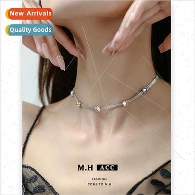 Colorful gemstone necklace simple niche hip-hop hottie colla