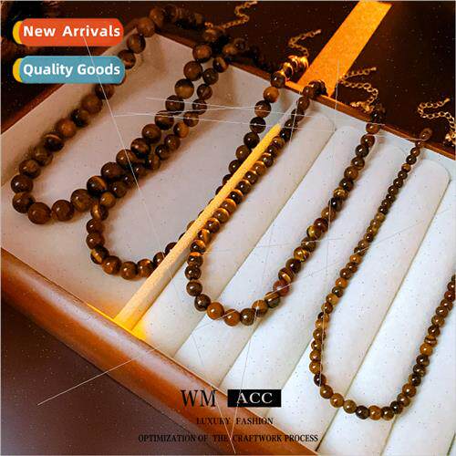 French autumn winter retro curry tiger eye stone necklace si