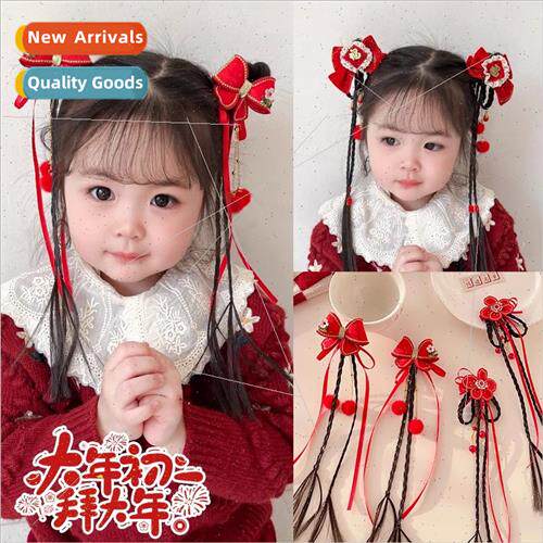 children hair clips baby fake braid bow hair card tassel New