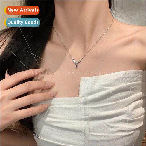 Blue zirconia water drop necklace women ins niche sweet cool