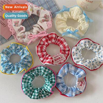 Sausage Hair Rings Lace Edge Plaid Fat Sausage Hair Rope Cut