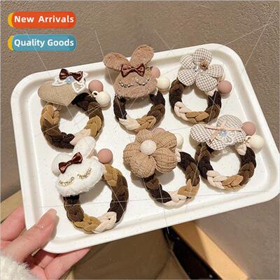 Autumn winter new curry color braided hair bcute rabb butter